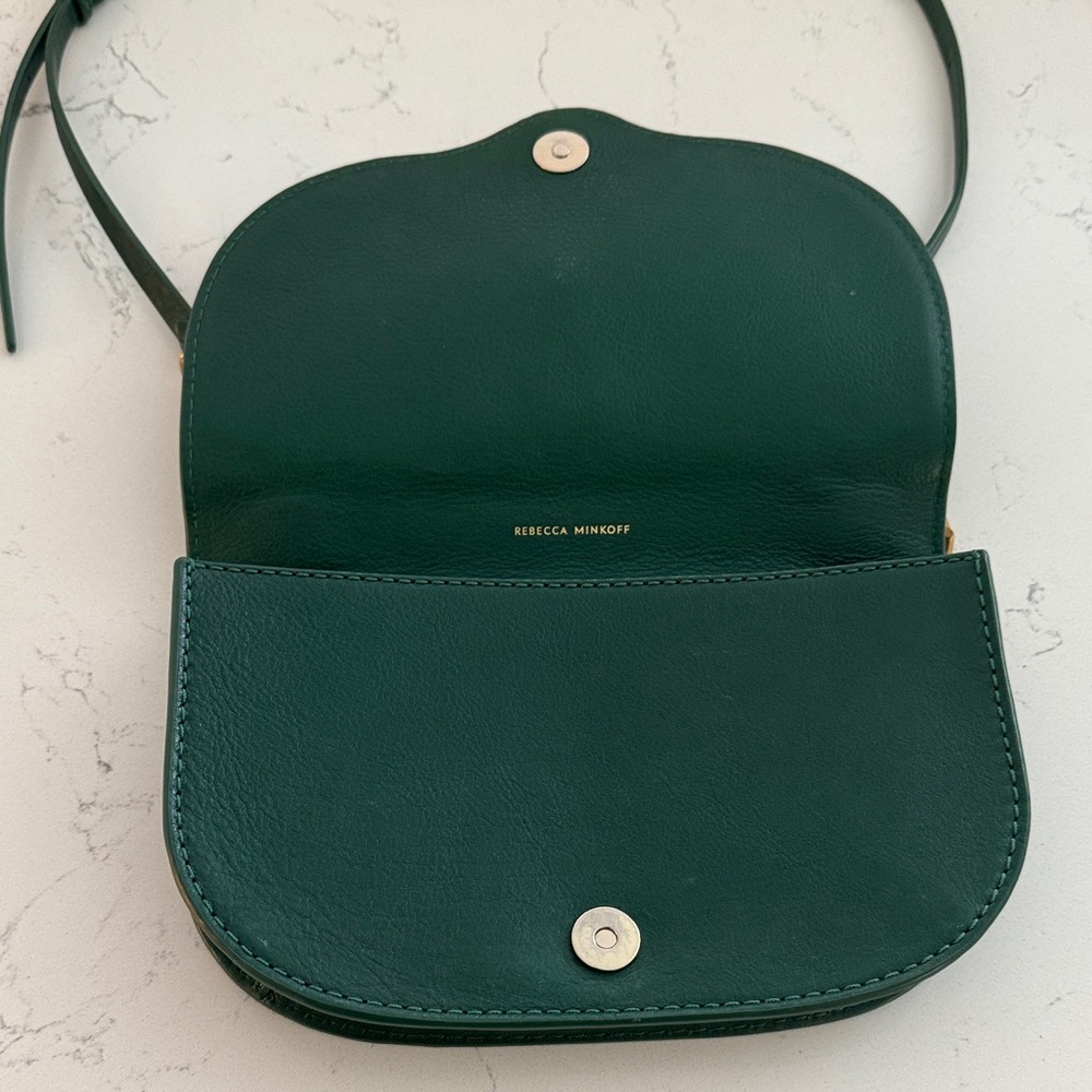 Rebecca Minkoff Dark Green leather  Crossbody Bag shoulder handbag purse gold - Picture 2 of 8
